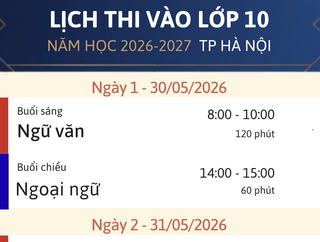 Lịch thi tuyển sinh vào lớp 10 năm học 2026-2027 tại Hà Nội