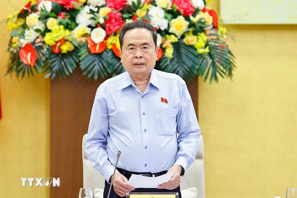 Chủ tịch Quốc hội Trần Thanh Mẫn, Chủ tịch Hội đồng Bầu cử quốc gia phát biểu. (Ảnh: Doãn Tấn/TTXVN)