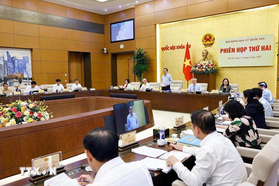 Chủ tịch Quốc hội Trần Thanh Mẫn, Chủ tịch Hội đồng Bầu cử quốc gia phát biểu. (Ảnh: Doãn Tấn/TTXVN)