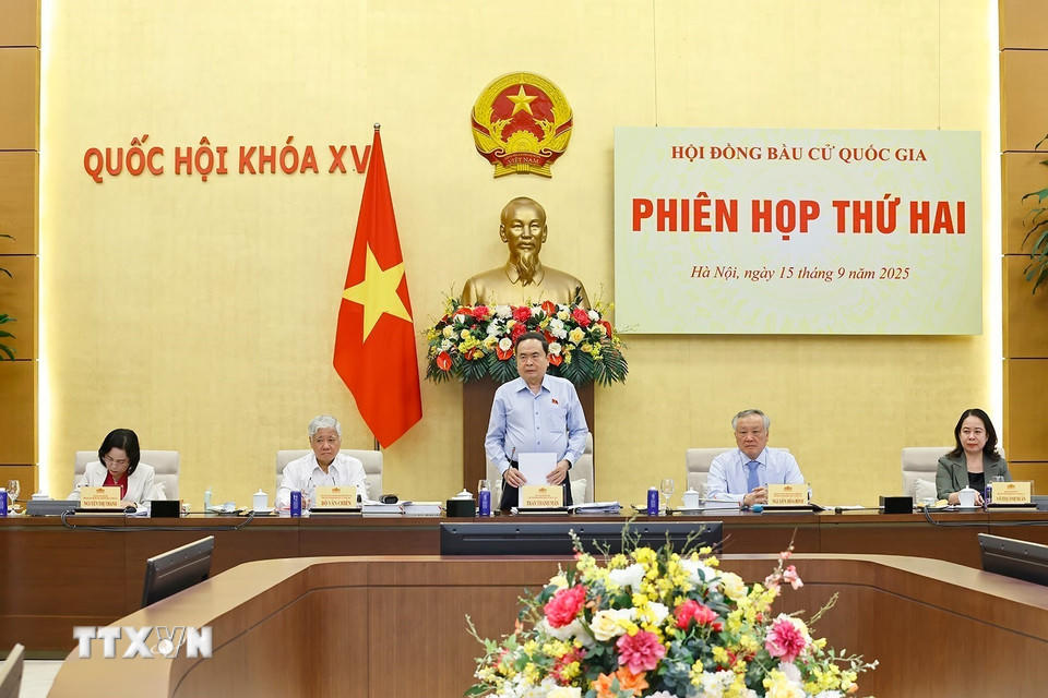 Chủ tịch Quốc hội Trần Thanh Mẫn, Chủ tịch Hội đồng Bầu cử quốc gia phát biểu. (Ảnh: Doãn Tấn/TTXVN)