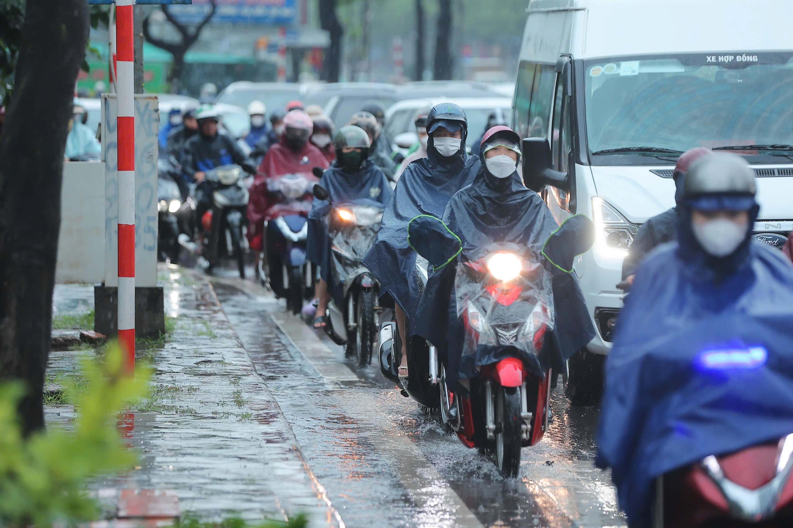 Dòng xe nối đuôi nhau di chuyển.