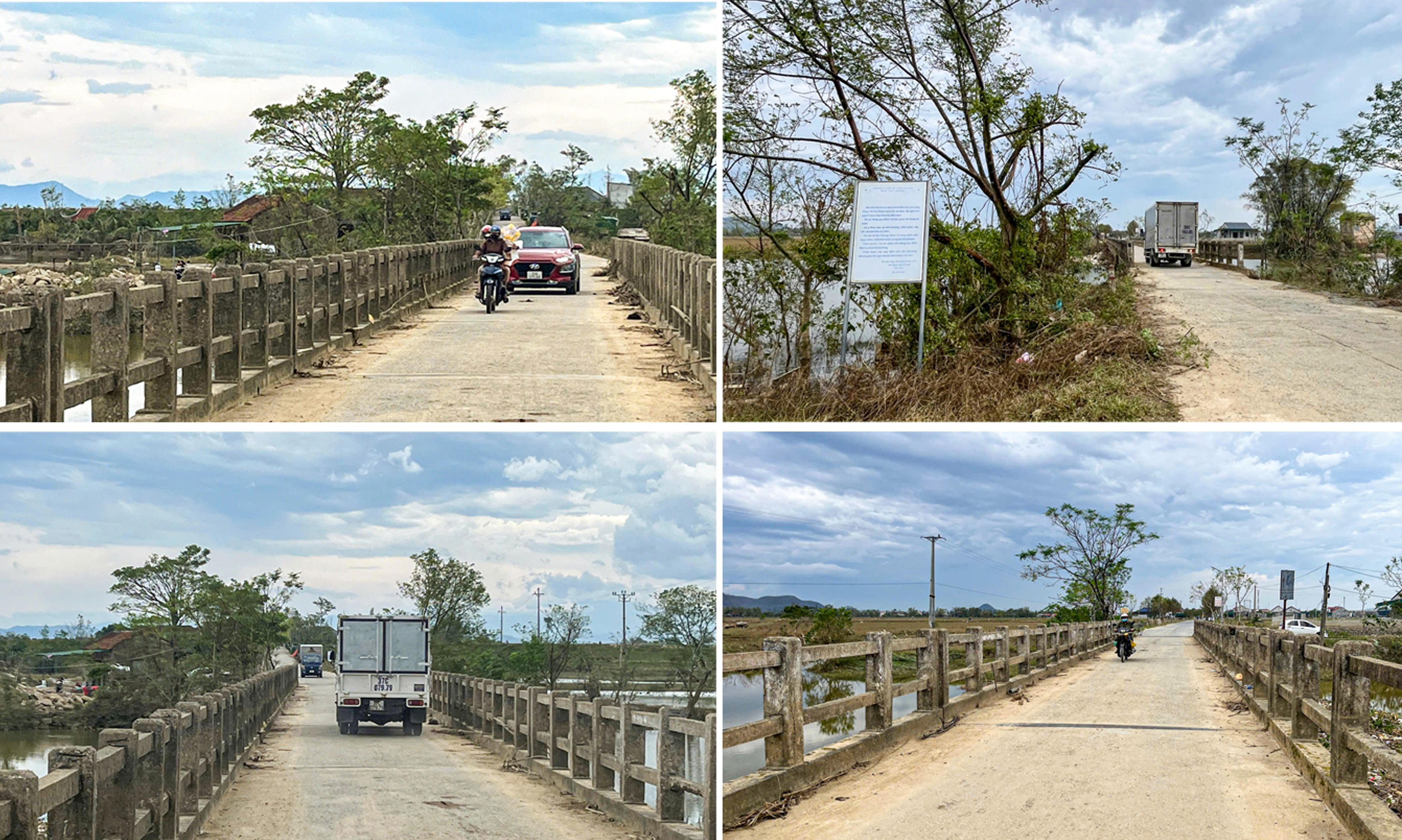 Cây cầu bắc qua sông La không chỉ là lối đi lại, mà còn là con đường mưu sinh của hàng trăm hộ dân. Hàng ngày, xe chở nông sản, vật liệu, học sinh đến trường đều phải qua đây. Ảnh: Cẩm Kỳ