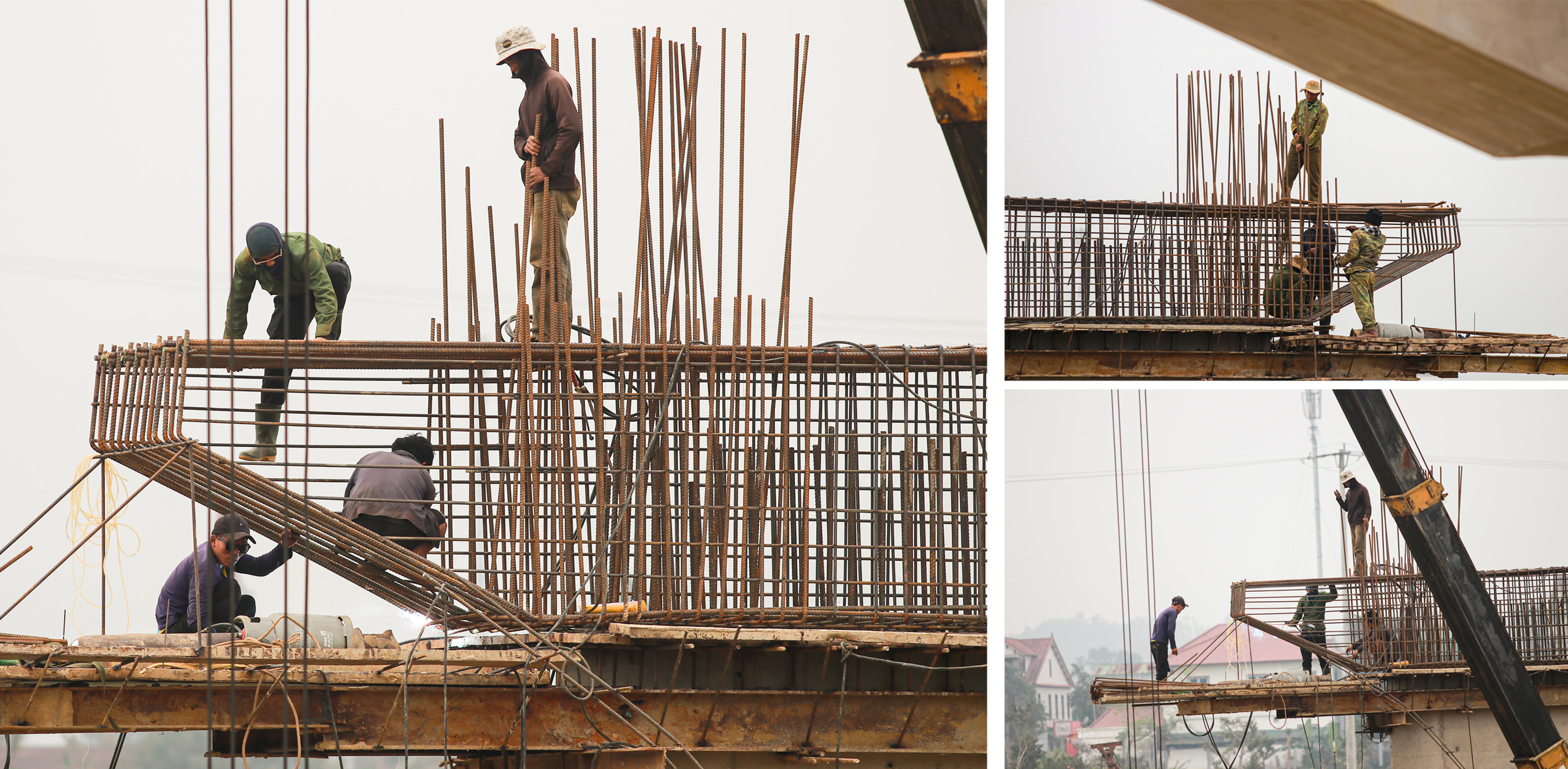 Để hạn chế ảnh hưởng của mưa lũ, nhà thầu đã bố trí thi công theo ca, tăng cường nhân lực và thiết bị trong các khung thời gian bảo đảm an toàn. Ảnh: Cẩm Kỳ&nbsp;