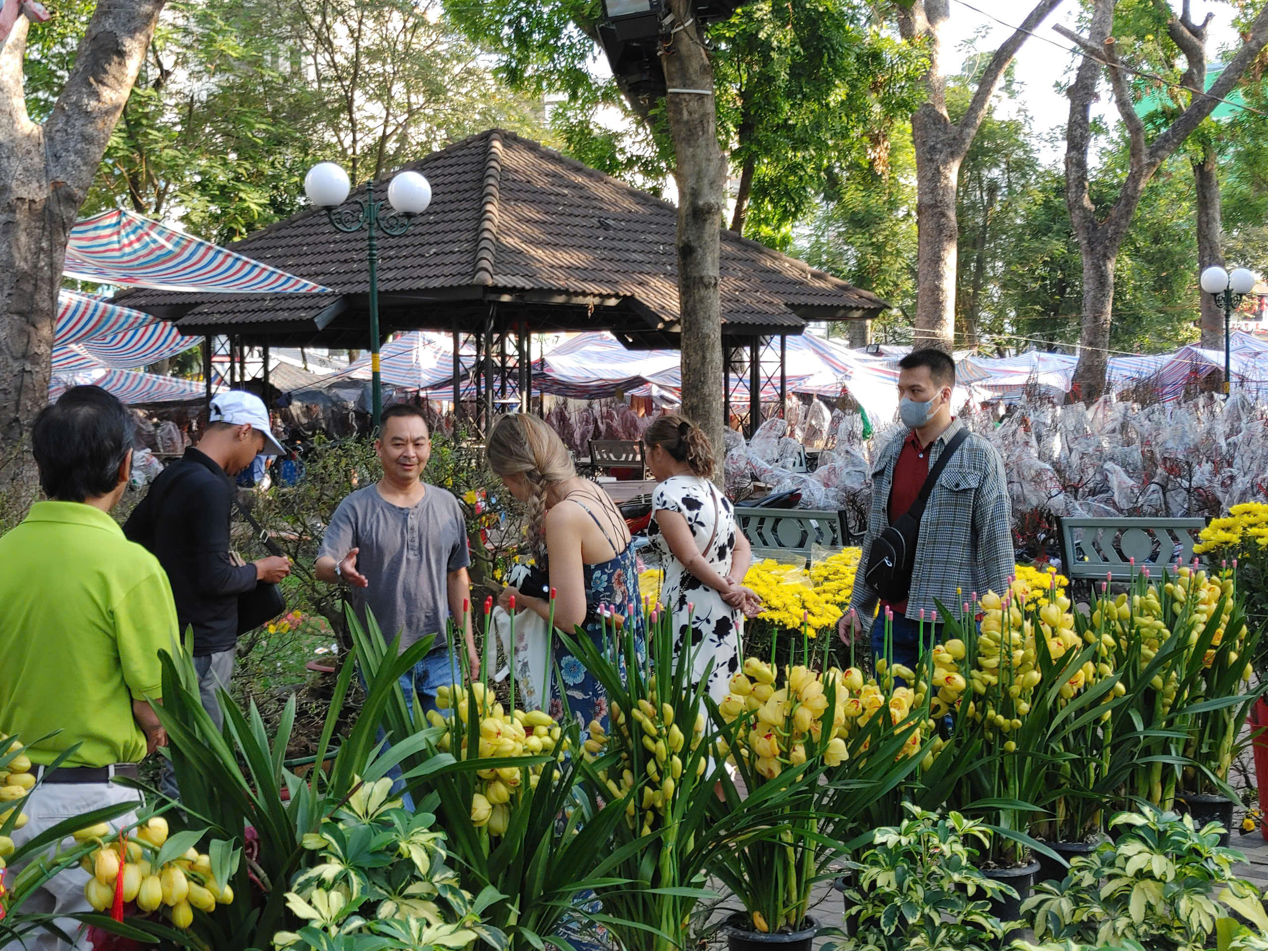 Đông đảo khách Việt và khách nước ngoài đi chiêm ngưỡng sắc hoa Xuân rực rỡ tại các chợ hoa trên địa bàn TP Hồ Chí Minh.