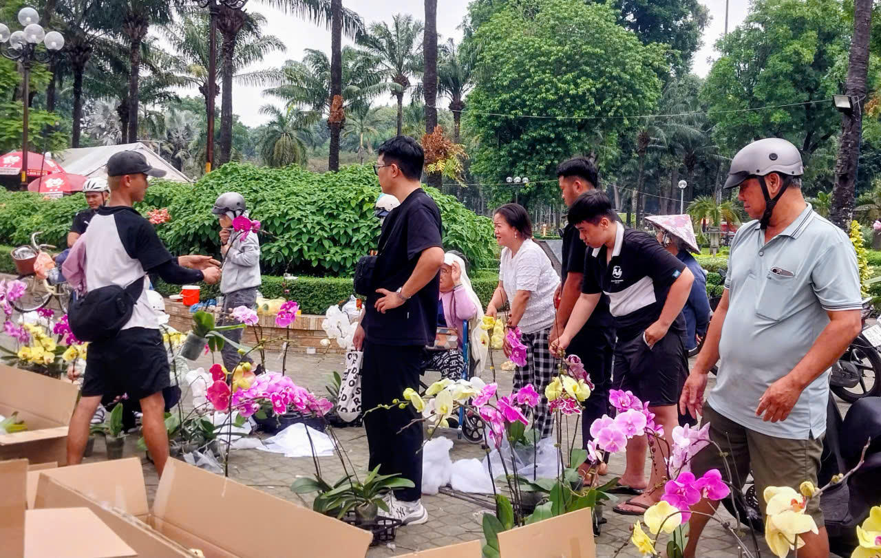 Không nhiều hoa lan được bày bán tại Chợ hoa Xuân Gia Định, song có gian hàng bán lan với mức mềm nên đông đảo người dân vào lựa chọn những cây lan ưng ý nhất.&nbsp;