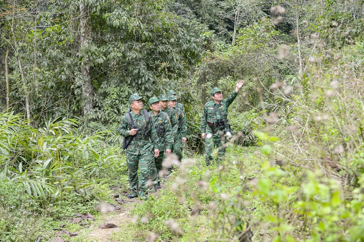 Trên tuyến biên giới, Trung tá Nguyễn Hữu Hiệu - Phó Đồn trưởng Đồn Biên phòng Bát Mọt cho biết: Đơn vị đã xây dựng các phương án bảo vệ bầu cử, tăng cường tuần tra, kiểm soát đường biên, mốc giới; phối hợp chặt chẽ với công an và lực lượng quân sự địa phương giữ vững an ninh chính trị, trật tự an toàn xã hội trên địa bàn. Ảnh: Đình Minh.